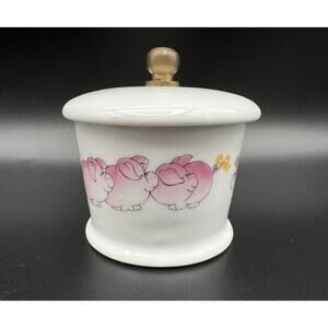 House of Prill Porcelain Stamp Holder Dispenser Pink Pigs w Yellow Ribbon
